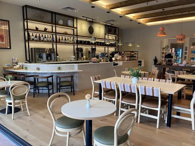 Solid surface counter in a bright café